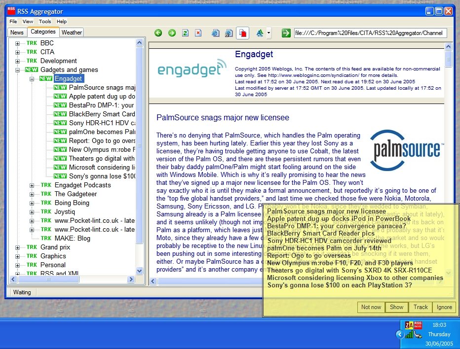The main Aggregator screen
