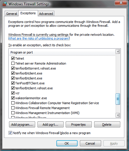 Screenshot of the Firewall Settings screen