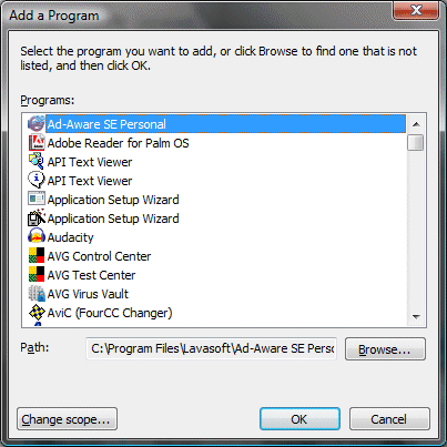 Screenshot of the Add a Program screen